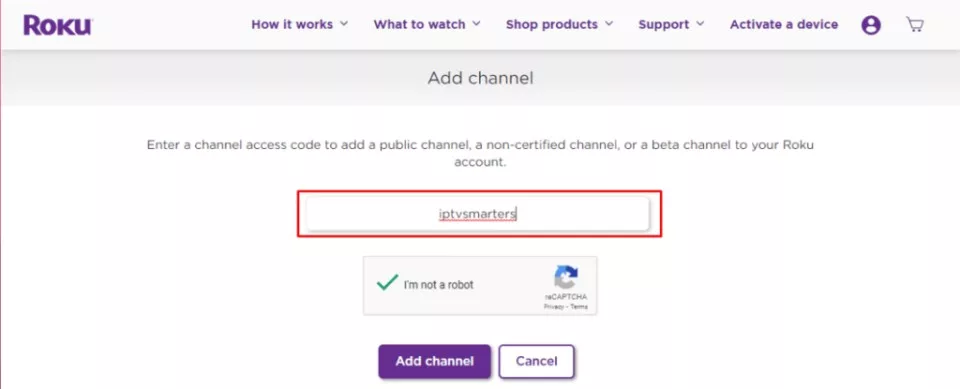 Installation IPTV sur Roku - Activer les Options Code du Canal