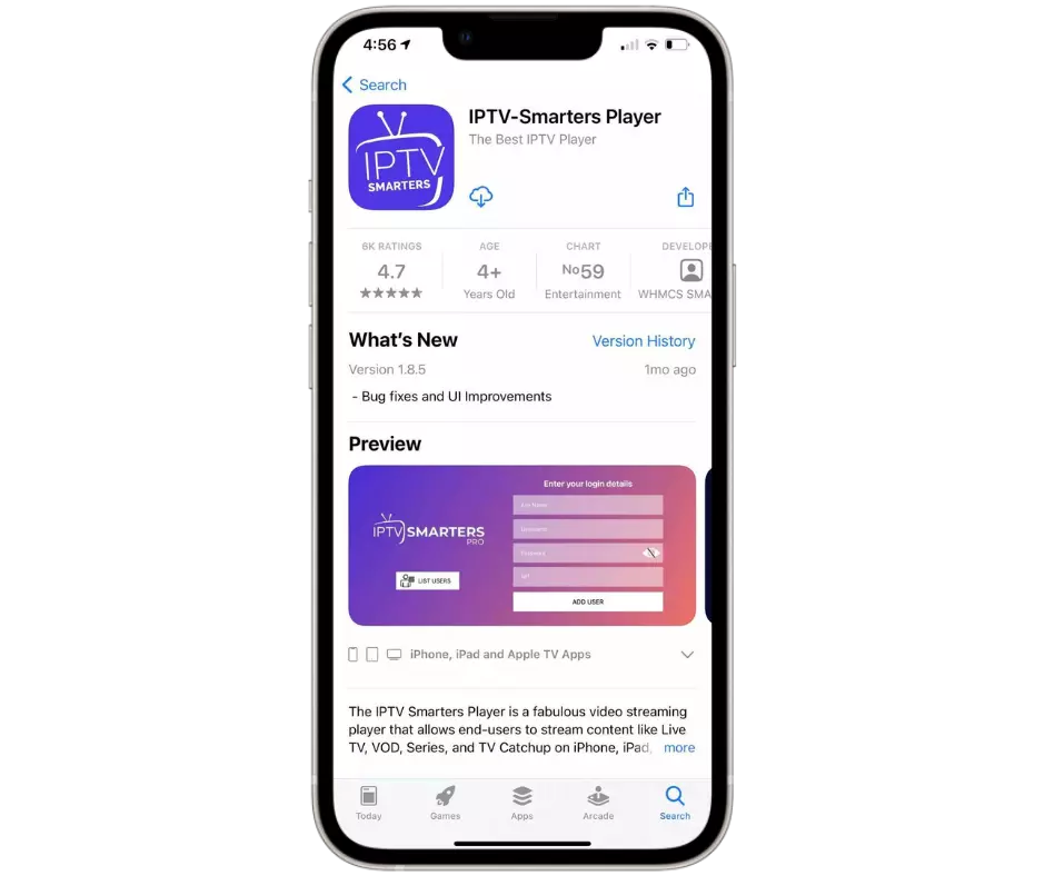 télécharger IPTV Smarters Pro sur iOS (iPhone et iPad)