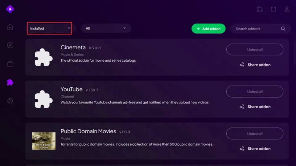 Comment Installer les Addons sur Stremio Addons installés