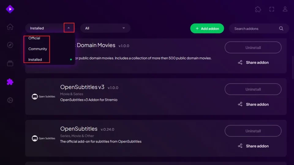 Comment Installer les Addons sur Stremio Catégories d'addons